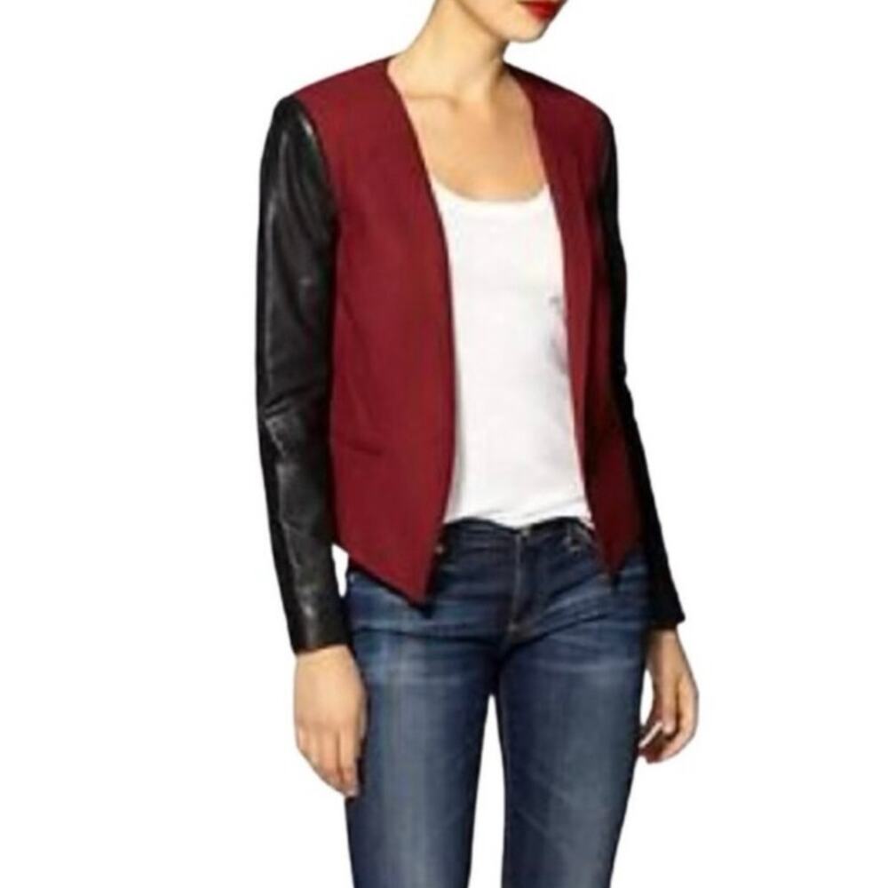 Rebecca minkoff Della wool blend / leather blazer red black small - Picture 4 of 14
